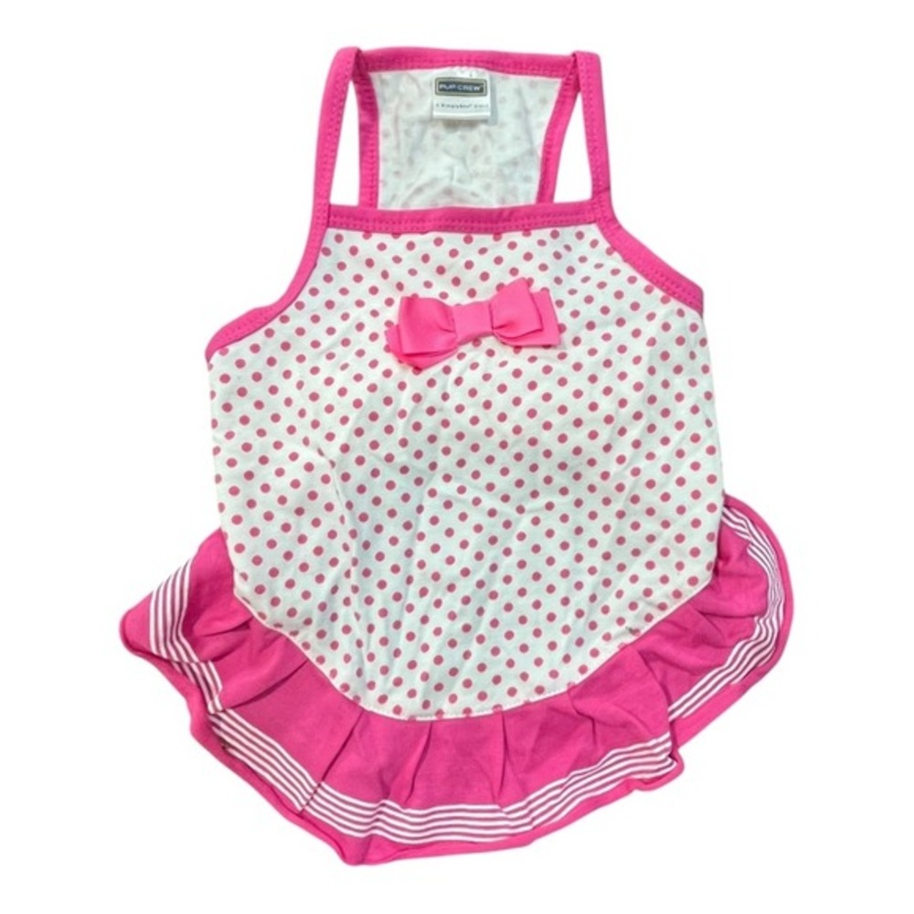Pup Crew Polka Dot Pet Dress Medium Pink White Bow Ruffle Petco 2011 Girly‎